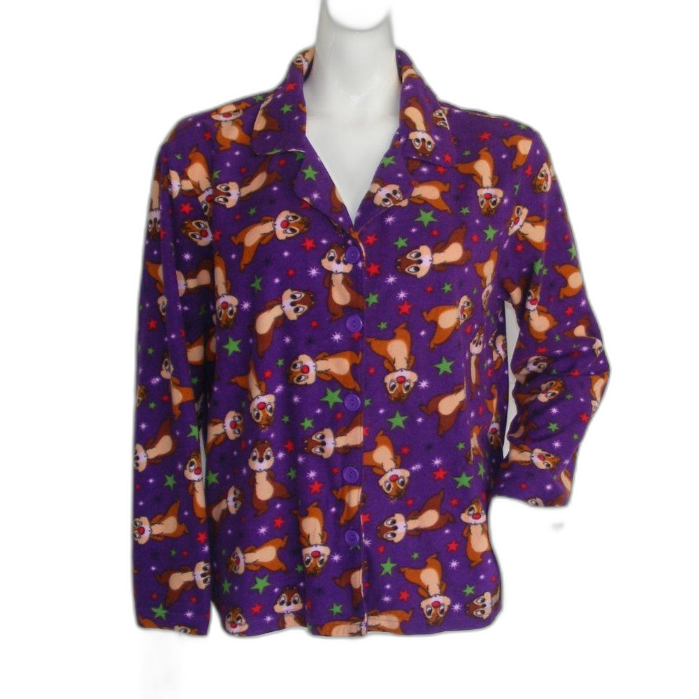 Disney CHIP & DALE Pajama Top, L, Purple, Chipmunks all over, Long sleeves